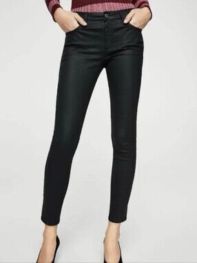 Mango Belle Black Coated Waxed Denim Skinny Jeans, Size 4
